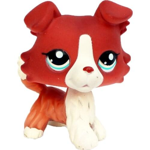 LPS CAT pet shop toys Old original animal collie #1542 brown white puppy dog blue eyes real rare anime figure toys for children