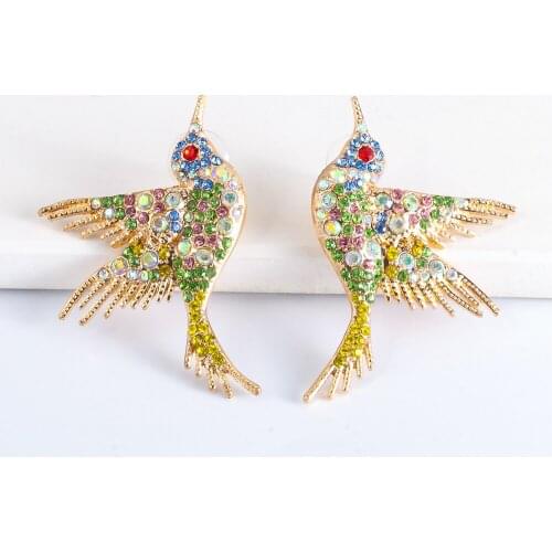 Crystal Bird Cute Earrings Rainbow Statement Boho Rhinestone Classic Wholesale New Za Jewelry Green Stone Earring For Women 2021