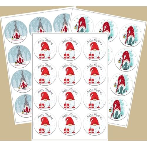 Cute Cheerful Gnome with Merry Christmas Stickers Xmas New Year Gift Decoration Sticker Packaging Stationery Sticker Seal Label