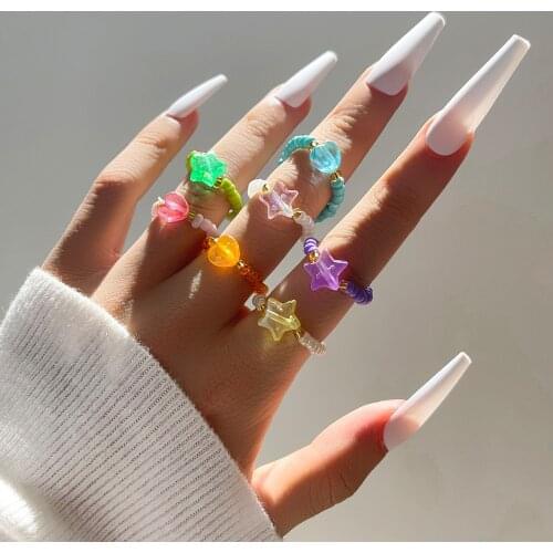 Aprilwell 7 Pcs Boho Beads Ring Set for Women Colorful Cute Aesthetic Heart Chain Anillos Anel Y2k Fashion Jewelry Free Shipping