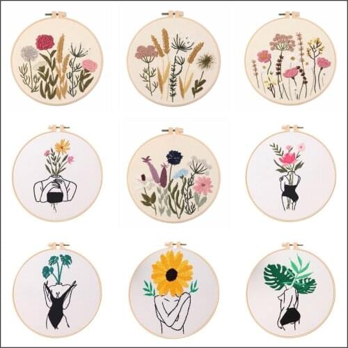 Beautiful Lady Embroidery Kits for Beginners Colorful Plant Embroidery Starter Kit Gift Embroidery Pattern English Instructions