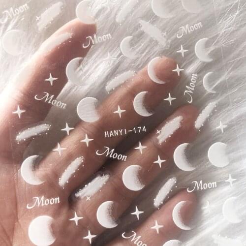 Flower/Moon/Star White 3D Self-Adhesive Decals Sticker Wraps Slider Manicure Tips Decor Tool Stickers 1Sheet