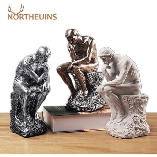 NORTHEUINS 24.5cm Resin Thinkers Statues Retro People Figurines For Interior Home Office Desktop Art Sculpture Decor Accessories