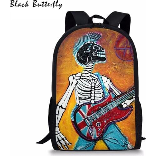 New Hot Sales School Bags Children Backpack Boy Girl Kids School Backpack Music Skull Printing Student Bag Mochia Escolar