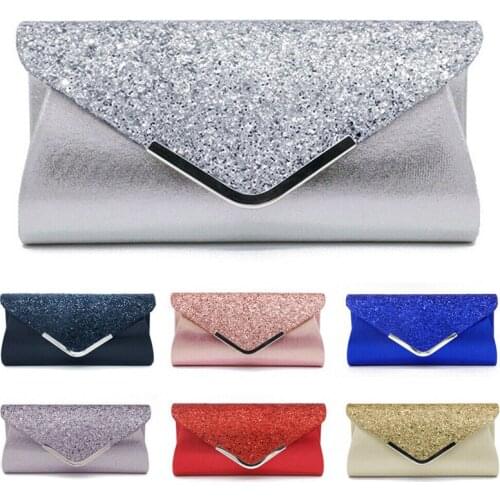 New Envelope Ladies Sequins Evening Party Prom Smart Clutch Bag Womens Glitter Shimmer Handba