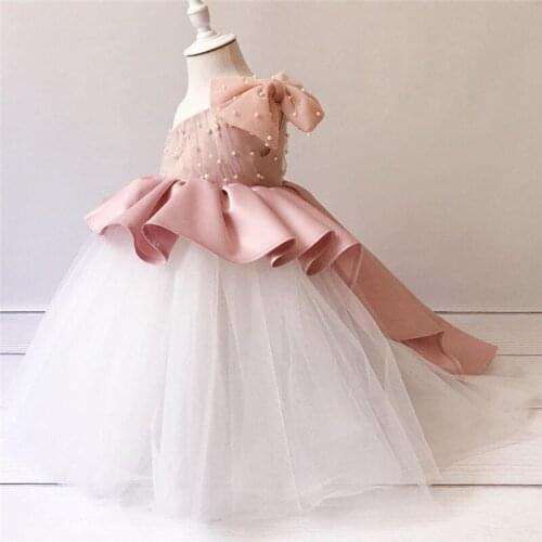 New Baby Girls Dresses for Birthday One Shoulder Puffy Tulle Kid Cloth Little Princess Party Gown Child Size 1-14Y