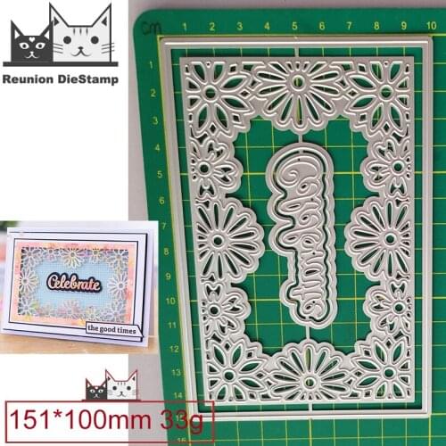 New Design Craft Metal Die Cuts Celebrate Flower Rectangle Frame Cutting Die Scrapbook Album DIY Paper Card Embossing Stencils