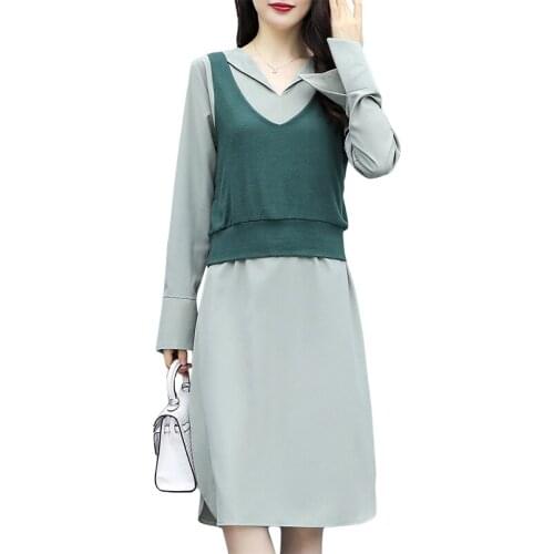 Autumn spring knitted tracksuit Turn-down neck Dresses Sets 2020 women suit clothing 2 piece set knit Vests female Dress suit