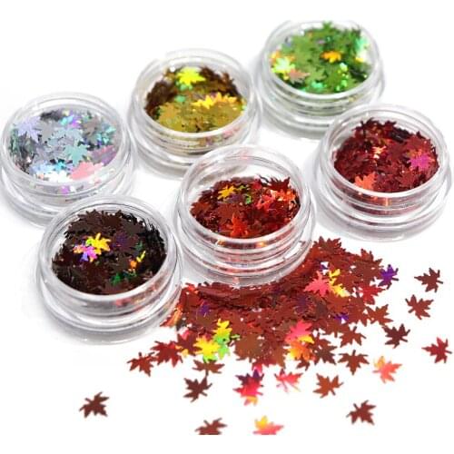 6Pcs Autumn Ultra-thin Holographic Gold Maple Leaf Nail Sequins For Manicure Sparkly Laser Flake Gel Polish Nail Art Decorations