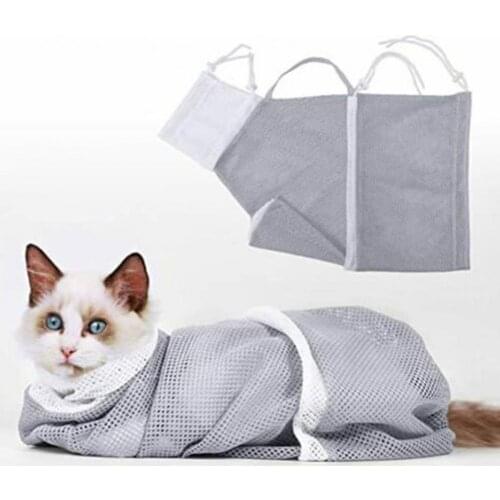 Portable Pet Cat Grooming Bag Adjustable Breathable Bath Washing Shower Net Cat Washing Shower Mesh Bags Pet Nail Trimming Bags