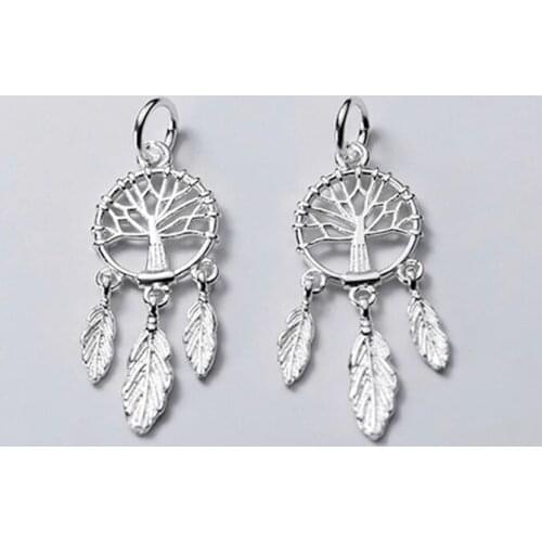 925 Sterling Silver Famous Dream Catcher Drop Charms DIY Women Jewelry Findings Hollow Life Tree And Feather S925 Silver Pendant