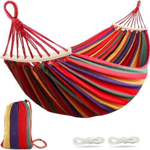 Outdoor Hammock Portable Garden Hammock Sports Home Travel Camping Swing Canvas Stripe Double Single People Hang Bed
