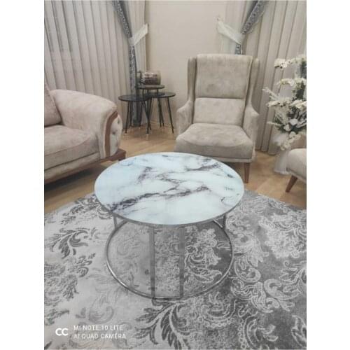 Silver Medium Coffee table marble Patterned Unbreakable Glass журнальный столик mesa auxiliar table basse de salon