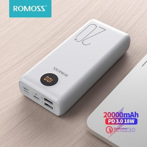 ROMOSS SW20PS+ Power Bank 20000mAh USB C Fast 20000 mAh Powerbank Portable External Battery Charger For Xiaomi Mi iPhone Huawei