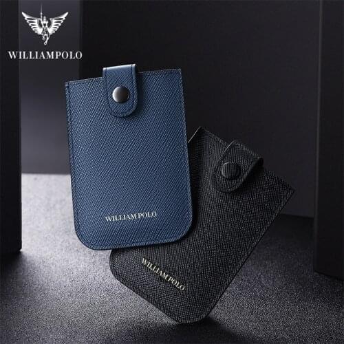 WILLIAMPOLO Men Versatile waterproof leather thin fashion small card bag mini slim Genuine Leather RFID purse 2019 new design