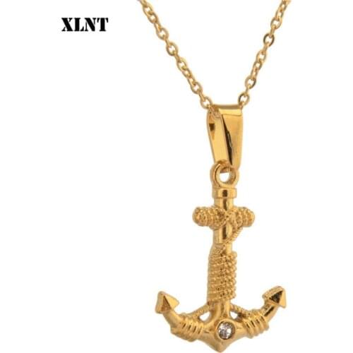 XLNT New Vintage Caribbean Pirate Anchor Pendant Women Men Necklace Personalized GoldHook Necklace Stainless Steel Jewelry Gift