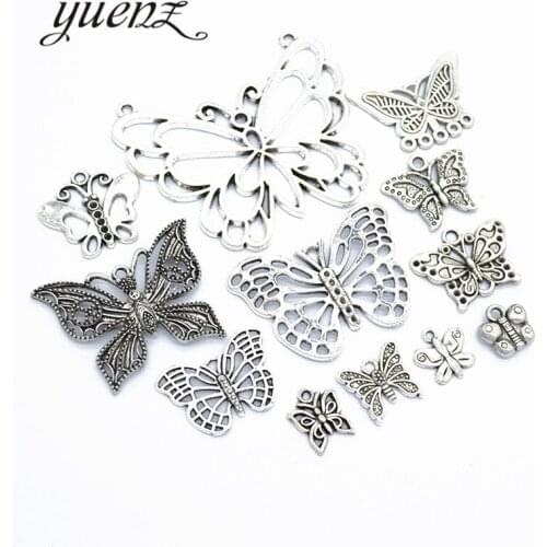 YuenZ 12PCS Mix Antique Silver color Butterfly Charm Fit Metal Necklace Ring Bracelet Pendant Jewelry making U014