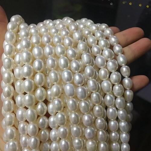 38 cm Good luster pearl beads ,100% nature freshwater pearl material with oval shape,rice pearl diameter 7.3-8.3 mm AA grade