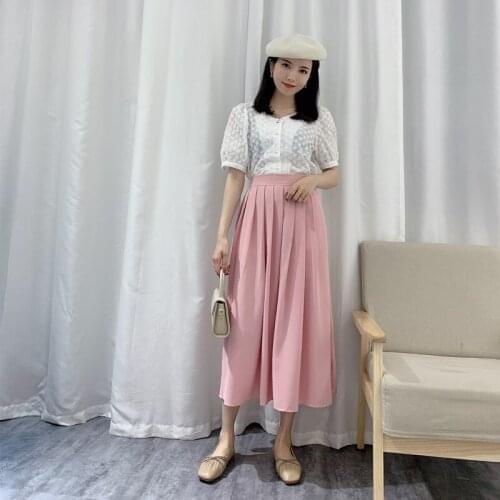 2021 Summer New Simple Solid Color Elastic High Waist Slim All-match Temperament Sweet Women A-line Pleated Skirt Free Shipping