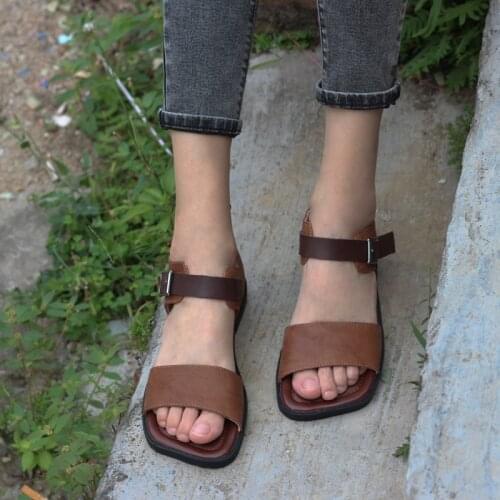 Womens Sandals 2021 Summer Shoes 100% Genuine Leather Woman Sandals Flat Shoes Womens Footwear Summer Beach Shoes