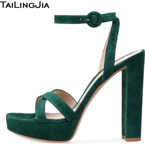 Womens Platform Sandals 2021 Chunky Heel Large Size Party Shoes Ladies Faux Suede Stylish Ankle Strap FootWear Summer Sandal