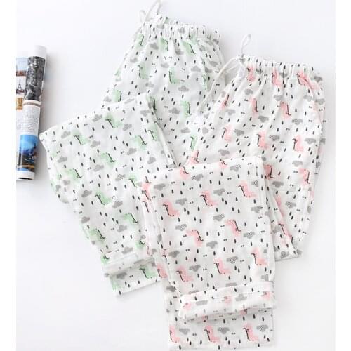 Ladies 100% Cotton Gauze Pajama Pants Double-layer Thin Summer Trousers Loose Leisure Women Bottoms Plus Size Sleep Bottoms