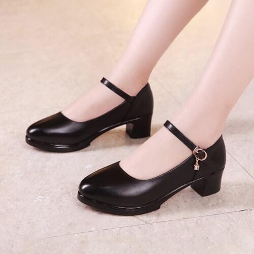 Plus Size 32-43 Platform Pumps Women Shoes Square Heel 2021 Spring Fall Mary Jane Shoes Ladies Work Office Shoe Medium Heels