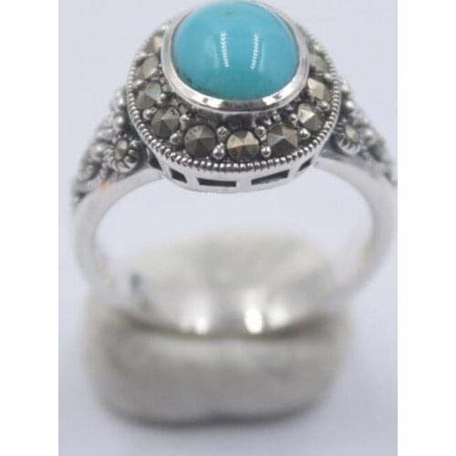 Natural Blue Turquoise ring female S925 sterling silver square ring for Goddess Day gifts US 7-10 Charm Ring
