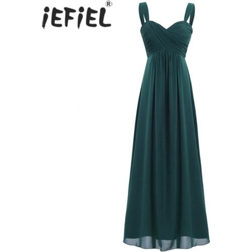 IEFiEL Womens Vestido de festa Chiffon Dress Pleated Rural Long Dress Hidden Back Evening Party Prom Gown Female Elegant Dress