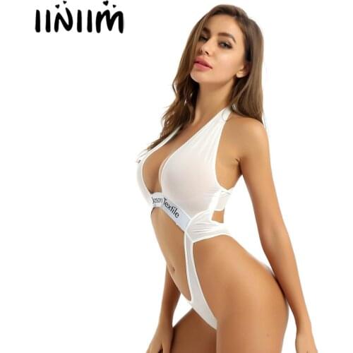 Womens Ultra-thin Semi-sheer Exotic Lingerie Costumes Crossed Front Backless Cut Out Waist Crotchless Leotard Bodysuit Nightwear
