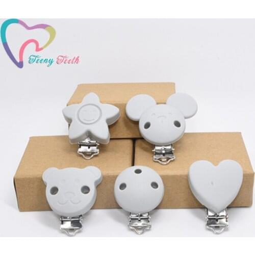 1 PC Light Gray Pacifier Clip Bear Star Round Heart Silicone Holder Clip Girl Boy BPA Free Nursing Toy Accessories Clips Tool