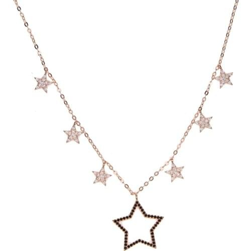 100% 925 sterling silver popular star charm stamp 925 micro pave cz clear cubic zirconia women man cz star necklace style