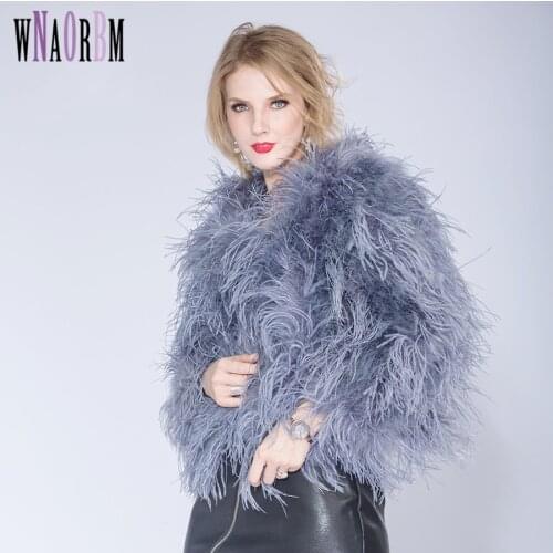 2021 Winter Ostrich Fur Jacket Feather Fur Coat Casual Long-sleeved Australia Imported Fur Ostrich Jacket Ladies Nightclub Coat