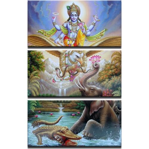3 Piece Hindu Lord God Vishnu Seated On Garuda dimaond Painting,diy 5d diamond embroidery crafts.diamond mosaic home decoration