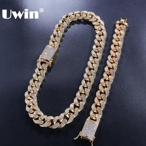 Uwin 20mm Cubic Zirconia Cuban Link Chains & Bracelets Set Fashion Hiphop Iced Out Necklace Jewelry For Men Drop Shipping