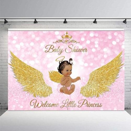 Princess with Golden Wings Backdrop Pink Shine Baby Shower Photography Background Holiday Celebration Photo Booth Studio Decor