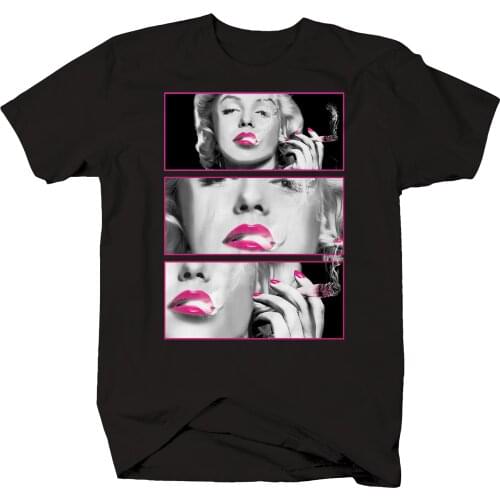 Sexy Hot Marilyn Monroe Pink Lips Smoking Marijuana Joint Vibes Mens T-Shirt Fashion Summer O-Neck Short Sleeve Cotton T Shirt