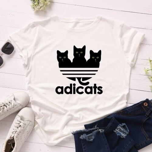 Print Basic Black Cat T-shirt Women Harajuku Large Size Short Sleeves Cartoon Tees Casual Summer Oversized