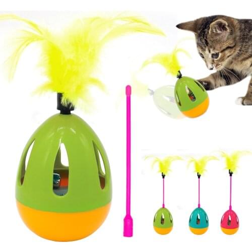 Interactive Dog Cat Toy Feather Pet Sound Squeak Ball Toys Pets IQ Training Playing Scratching Cats Wand With Bell For Dogs Cats