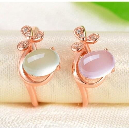 Natural Pink Chalcedony Hand-carved Water Drop Ring Fashion Boutique Jewelry Womens Ring Popular Gift opening adjustable