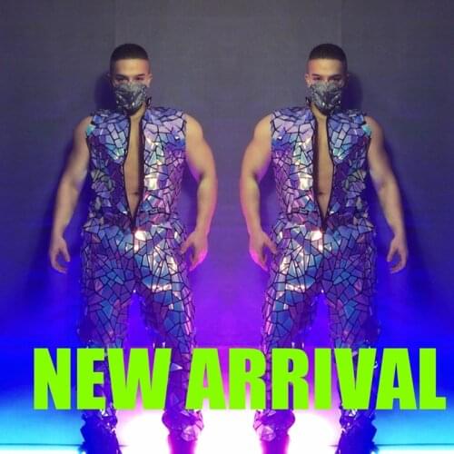 Symphony Blue Mirror Jumpsuit Pole Dance Party Clothing Womens Nightclub Bar Mens Lens Jumpsuits Workwear Gogo Costumes XS2362