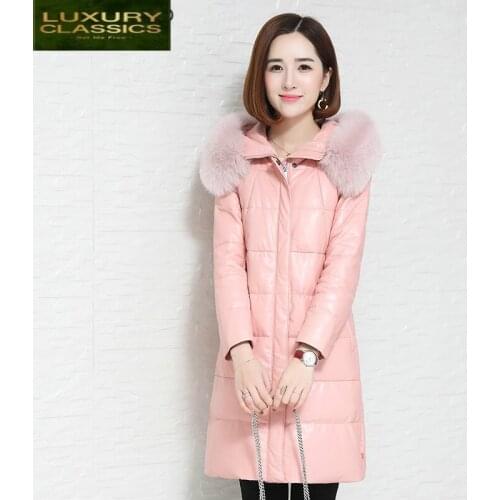 Women Genuine Leather Jacket Natural Sheepskin Coat Female Long Down Parka Real Fur Hooded Winter Warm Clothes LWL1255