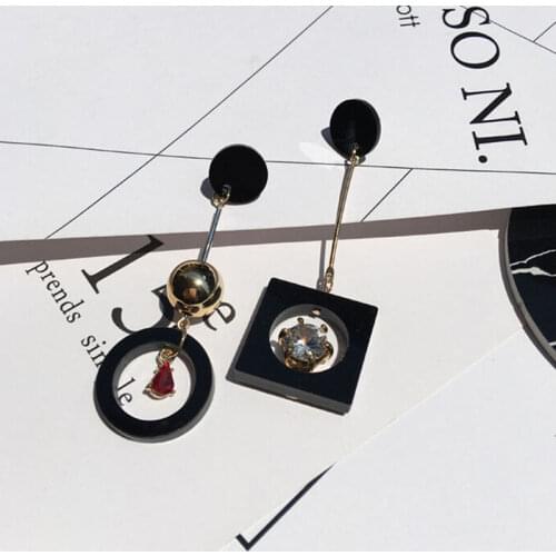 Fashion Elegant Irregular Drop earrings for women round square shape with gold ball design earring with rhinestone gift #ER151