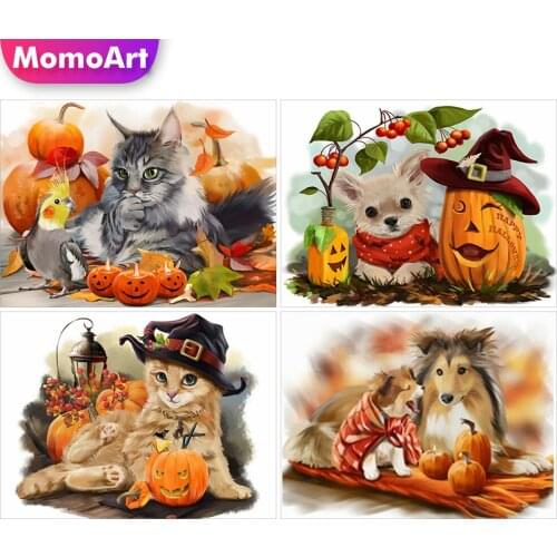 MomoArt DIY Diamond Painting Dog Picture Rhinestone Cat Diamond Embroidery Animal Full Drill Square Mosaic Halloween Home Decor