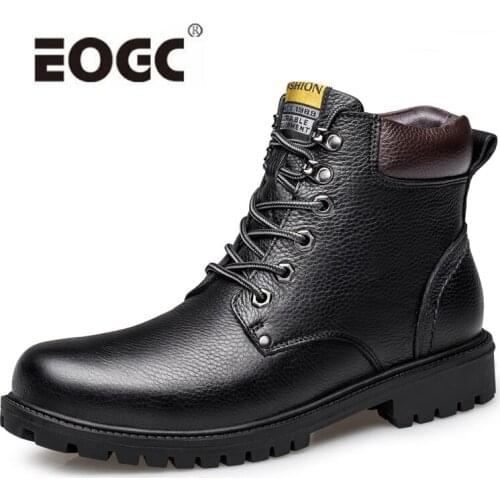 Autumn/Winter Genuine Leather Men Boots Warm Plush Plus Size Ankle Snow Boots Men Anti-skid Outdoor High Quality Shoes Men