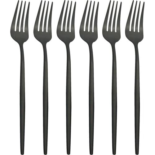 6Pcs/Set Black Cutlery Set Stainless Steel Dessert Forks Set Cake Fork Salad Forks Tableware Set Kitchen Flatware Silverware Set