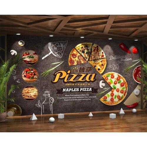 Beibehang Wallpaper mural gourmet cartoon pizza fast food restaurant background wall restaurant kitchen decoration 3d wallpaper