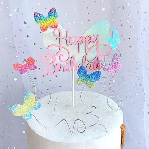 New personality gradient color non-woven fabric cake insert dessert table Happy birthday holiday, holiday party, baking plug-in