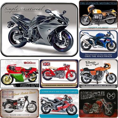 Motorcycle metal signs vintage tin plate retro iron painting wall decoration for bar cafe garage home gym gas station shop