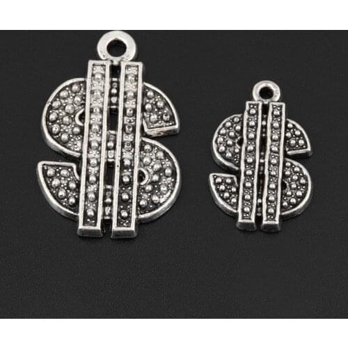 10pcs Silver color $ Dollar Money Sign Charms Symbol Pendants DIY Handmade Jewelry Making Accessorie